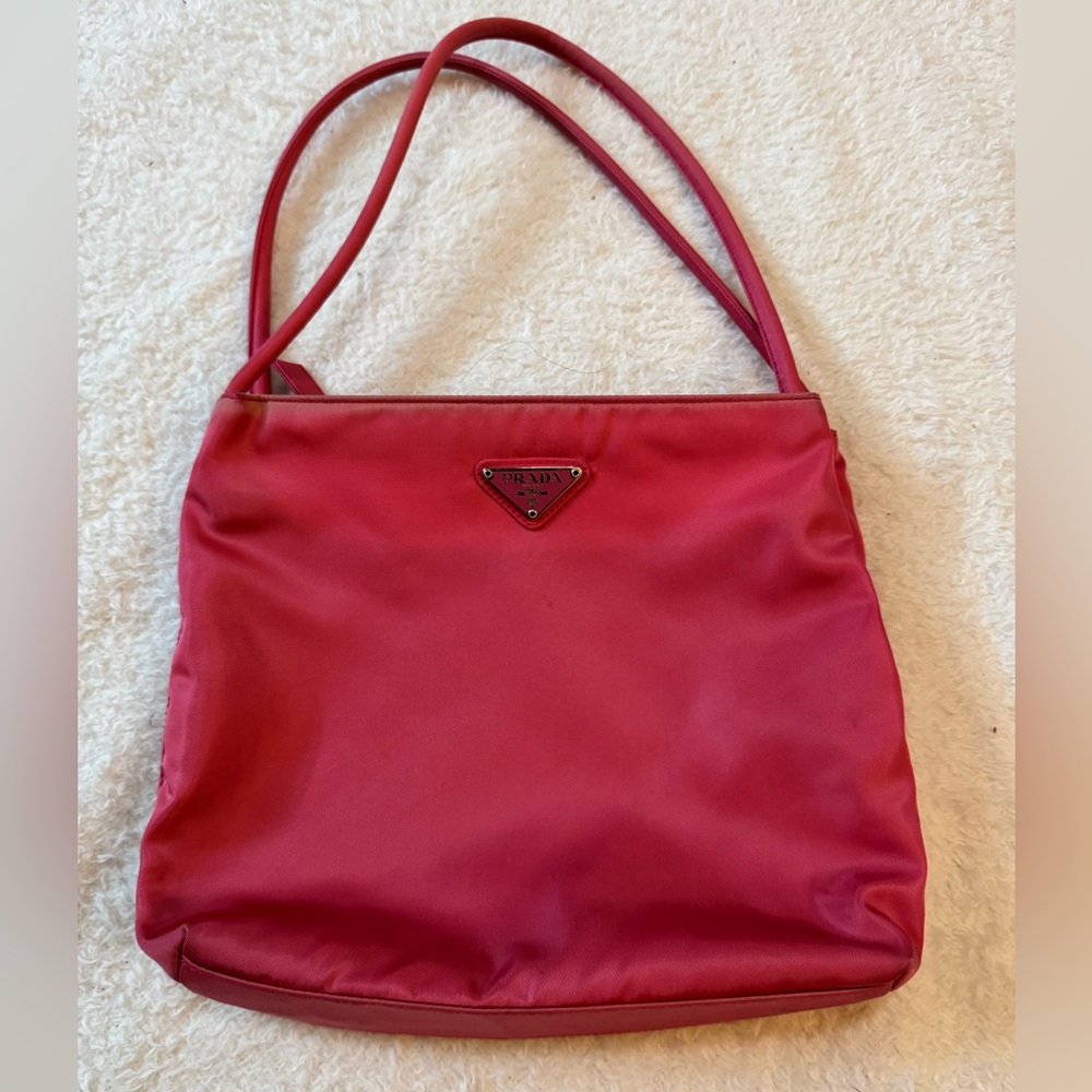 Prada Pink Nylon Shoulder Bag with Triangular Logo
